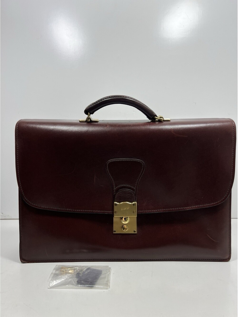 Vtg Schlesinger Burgundy Leather Briefcase Bag Made In USA Excellent With Keys